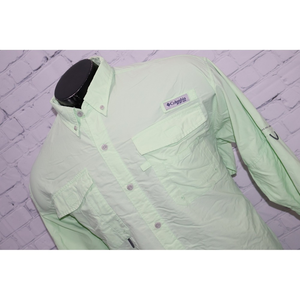 Columbia PFG Performance Fishing Gear Shirt Mens 2XL Green Long Sleeve Vented